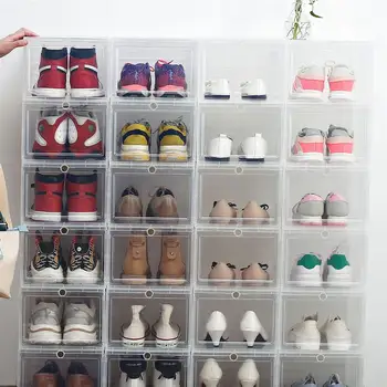 

6PCS Flip Shoes Box Thickened Transparent Drawer Case Plastic Shoe Boxes Stackable Box Shoe Organizer Shoebox storage Shoe Rack