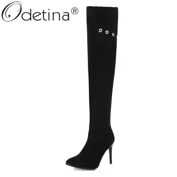 

Odetina New Women Sexy Stiletto High Heel Over The Knee Boots Slim Thigh High Winter Boots With Studded Round Toe Plus Size 45