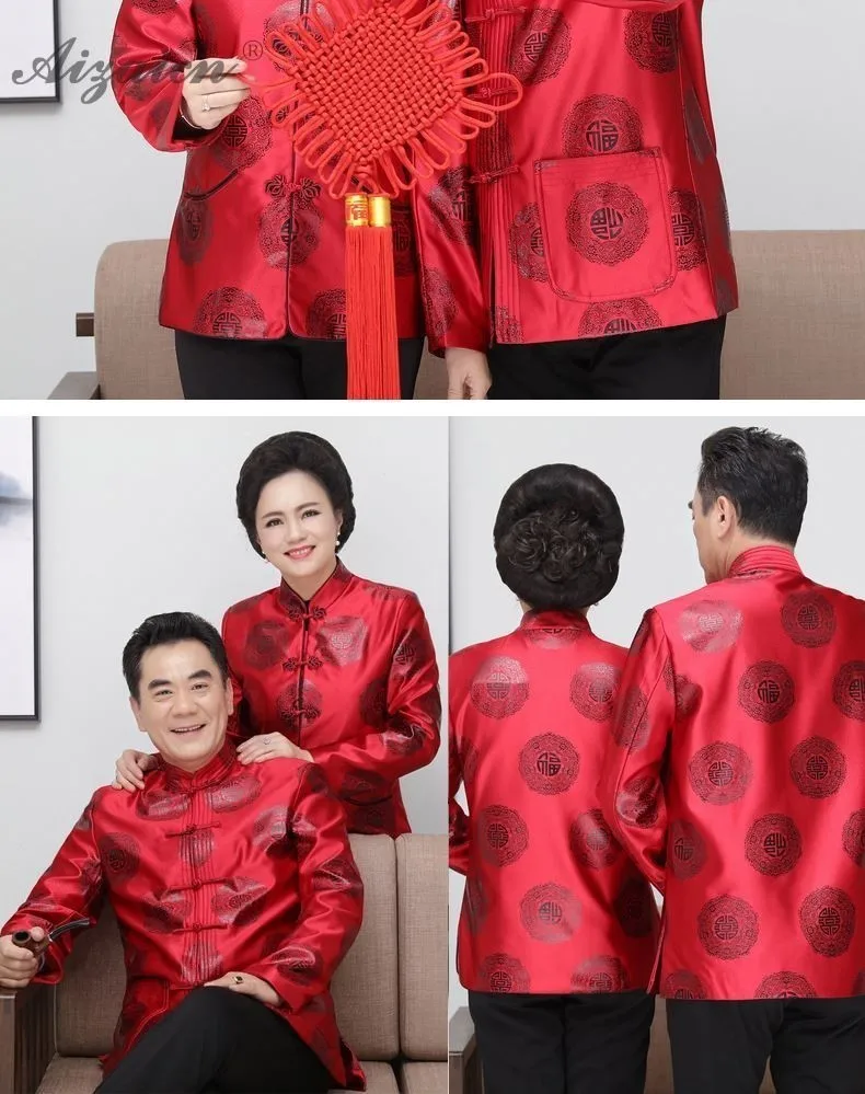 Красный Тан костюм любителей платье зима Cheongsam Топ мать на день рождения традиционная китайская одежда для женщин Qipao одежда для пожилых