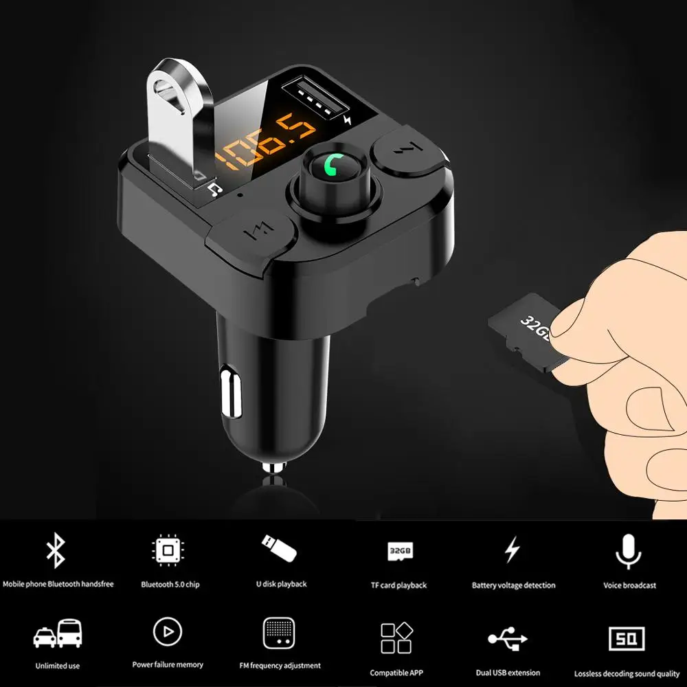 

Dual USB Car Charger Handsfree Wireless Bluetooth Car kit FM Transmitter Bluetooth Car MP3 Player TF Card Music Audio Receiver