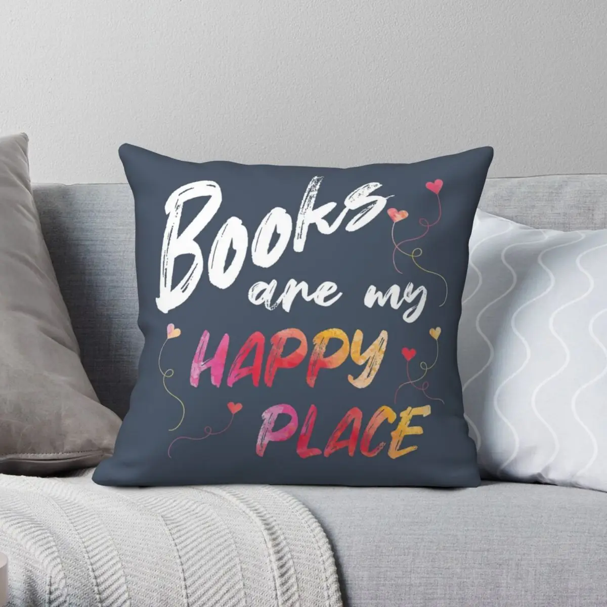

Books Are My Happy Place Square Pillowcase Polyester Linen Velvet Creative Zip Decor Pillow Case Room Cushion Cover 18"