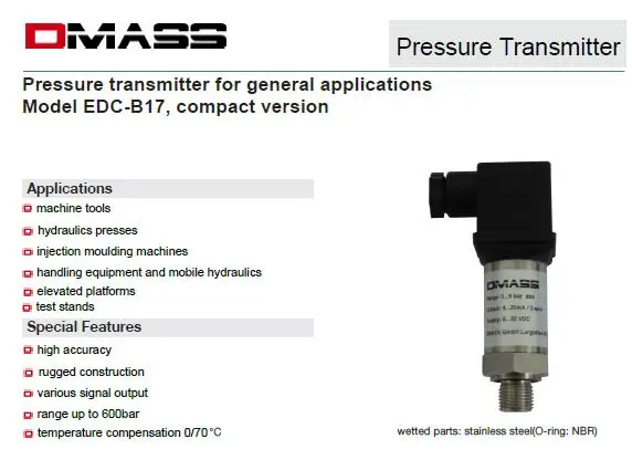 

With the official dema DMASS pressure sensor EDC-B17-B-BT-C-025-M124-G1/4A die casting machine