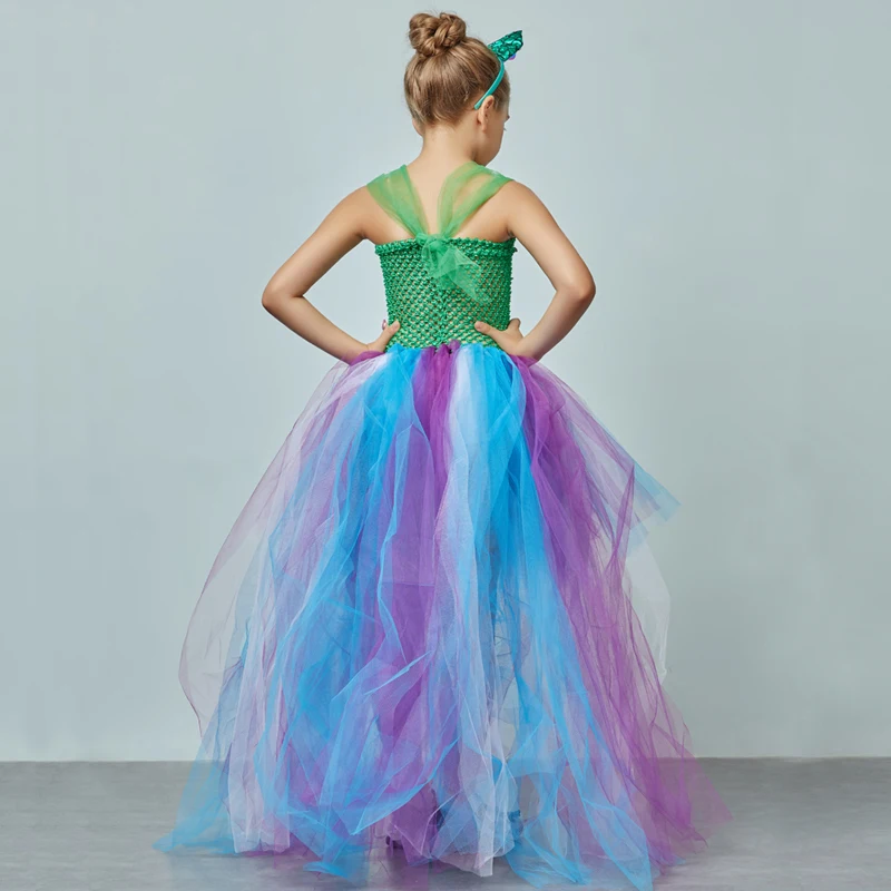 Mermaid Flower Girl Tutu Dress with Trail Kids Summer Wedding Under the Sea Birthday Couture Starfish Costume Girls Ball Gown (4)