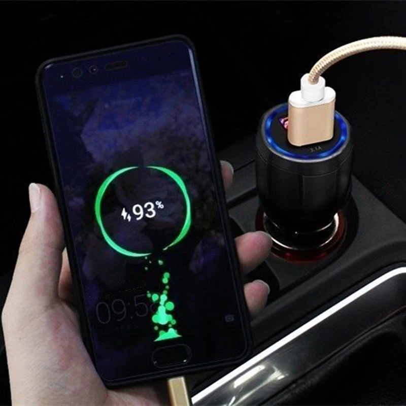 Быстрая зарядка, двойной USB порт, автомобильное зарядное устройство для мобильного телефона, 3.1A, 12-24 В, прикуриватель, адаптер для iPhone 11 Pro Max, samsung