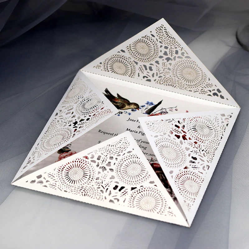  50pcs Square Laser Cut Wedding Invitation Cards Elegant Flora Business Birthday Greeting Cards Pers - 4000502925731