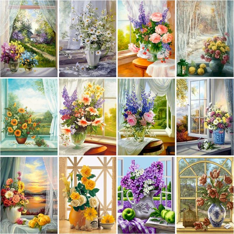 Paint Number Canvas Digital Oil Painting  Picture Painting Numbers Canvas  Flowers - Paint By Number Package - Aliexpress