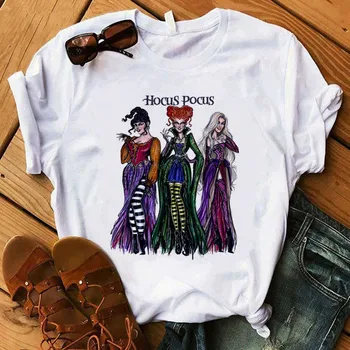 

WVIOCE Hot Sale Summer Womens Print T Shirt Funny Hocus Pocus Shirt Halloween Tshirt Female Vogue Horror Top Shirt Clothing
