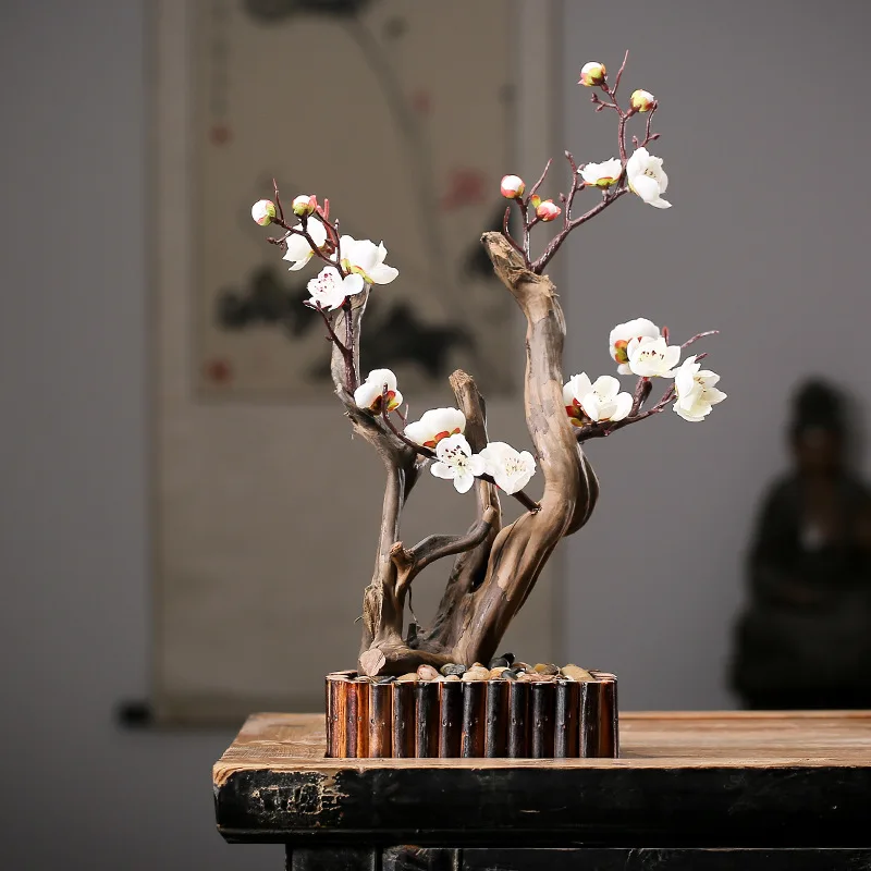 

Zen Plum Blossom Decoration Living Room and Tea Room Shelf Entrance Decoration Weathered Wood Soft Decoration Ornaments