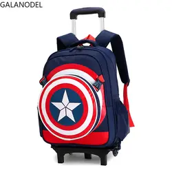Капитан Америка для начальной школы мультфильм сумки на рюкзак на колесиках для мальчиков детская школьная сумка с колесиком любимый