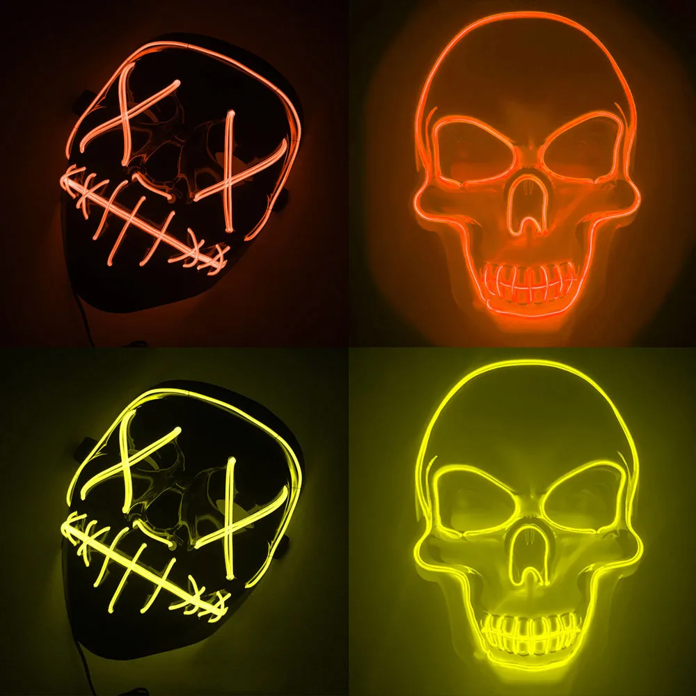 

Led Mask Halloween Party Masque Masquerade Masks Scary Skull Horror Neon Light Glow In The Dark Mascara Horror Glowing Maska