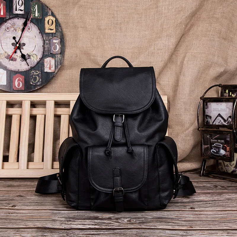 

Women Backpack Pu Leather Bag For College Simple Drawstring Fashion Hook Fashion Backpack
