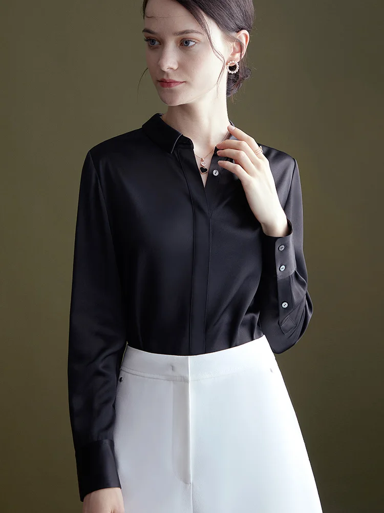 Nerazzurri 100 real silk shirt women long sleeve White black button