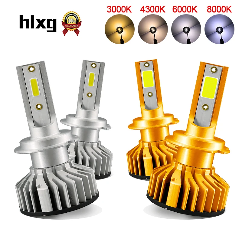 HLXG 2Pcs Car Headlight Bulbs h7 led h4 h1 h11 h8 hb3 hb4 CANBUS no