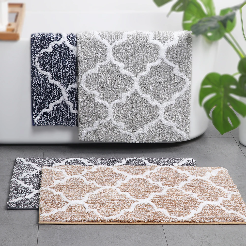 

Moroccan Bathroom Mats Non-slip Microfiber Soft Absorbent Bath Floor Mats Shower Rugs 45x65cm/50x80cm/45x120cm Grey Navy Coffee