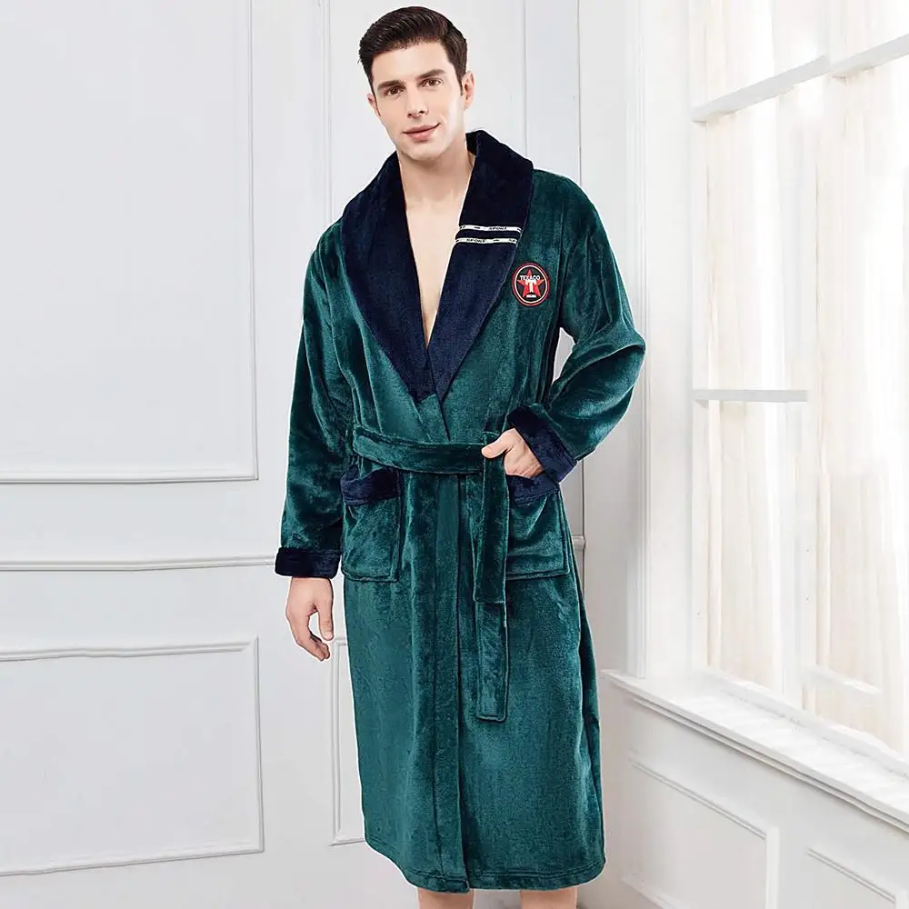 Winter Flannel Lovers Robe Gown Elegant Solid Casual Sleepwear Nightgown Keep Warm Men And Women Bathrobe Gown Homwear Pajamas checkered pajama pants Men's Sleep & Lounge