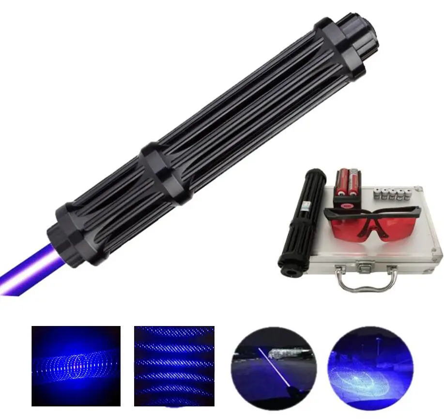 

High Power 500000m Lengthen Blue Laser Pointers 450nm Lazer sight Flashlight Burning Match/Burn cigars with 5 caps box