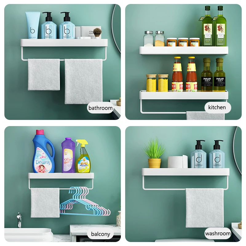 Black / White Bathroom Shelf Shampoo Holder Kitchen Storage Rack Bathroom Hardware Space Aluminum Shower Room Accessory images - 6
