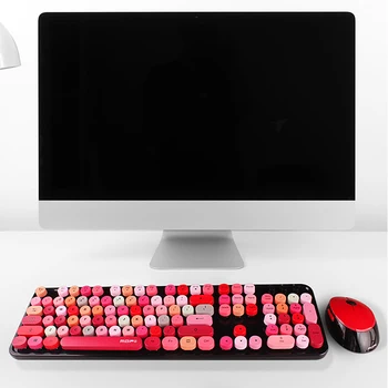 

Mixed Color Cute Portable 2.4Ghz Wireless Keyboard And Mouse Set Girl Universal Desktop Keyboard And Mouse