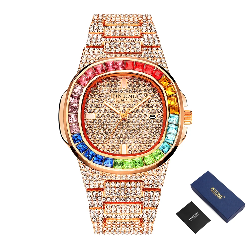 Дропшиппинг мужские s часы лучший бренд класса люкс Iced Out часы с бриллиантами золотые мужские деловые наручные часы хип-хоп relogio masculino - Цвет: Rose Gold With Box