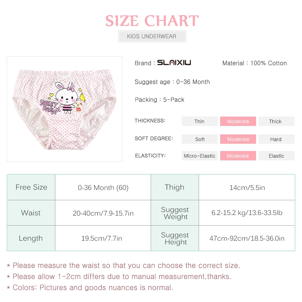 SLAIXIU 5-Pack Child's Underwear Baby Panty Panties for Boys Girls Candy Colors Card Love Cartoon Animal Pattern For 0-36 Month