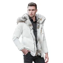 Зимняя куртка высокого качества на утином пуху, Мужское пальто, парка, толстая подкладка, мужская теплая одежда, воротник из кроличьего меха, большие размеры 828