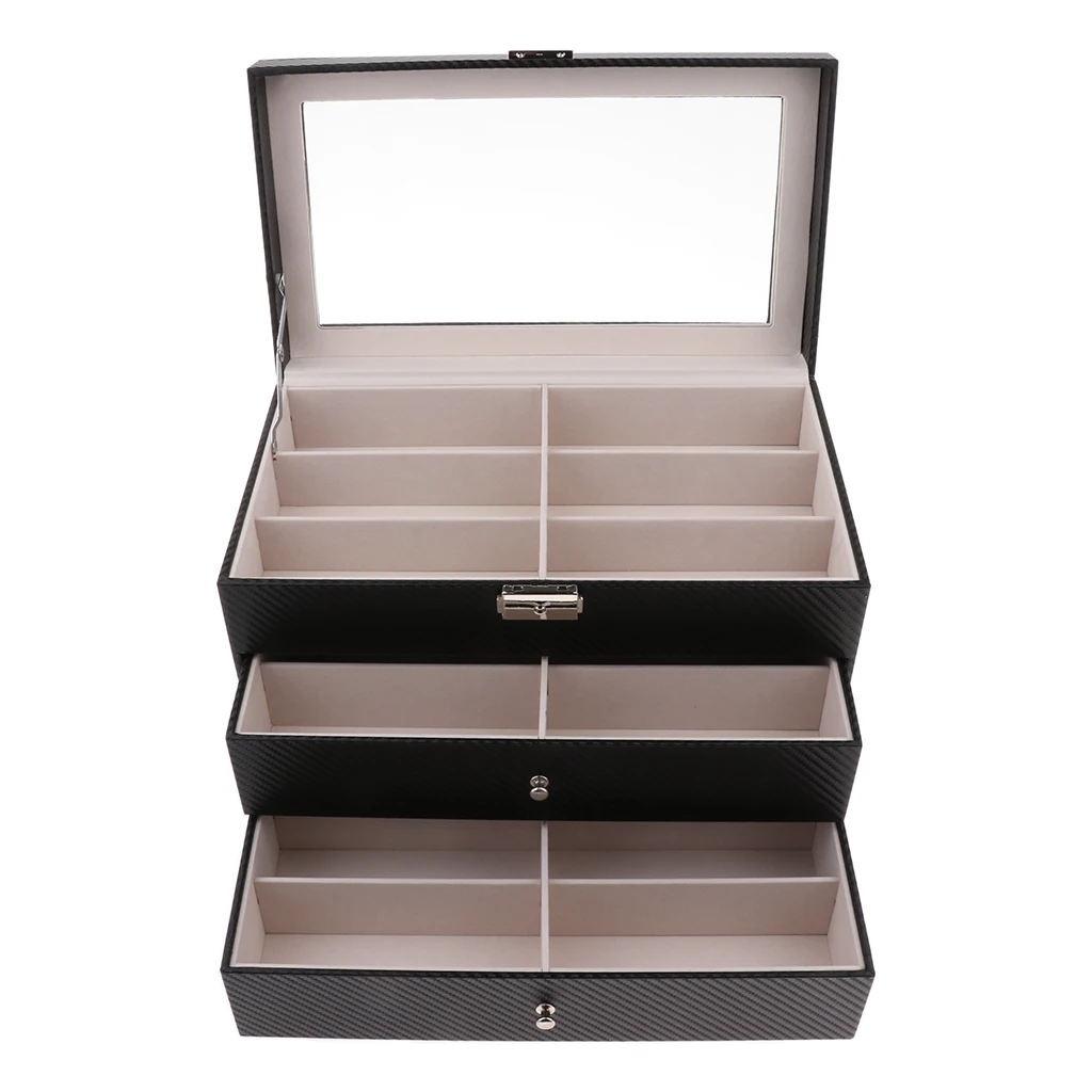 3 Layers Large Capacity Organizer Box with 18 Grids for Eyeglasses Eyewear Sunglasses Jewelry Watches and More