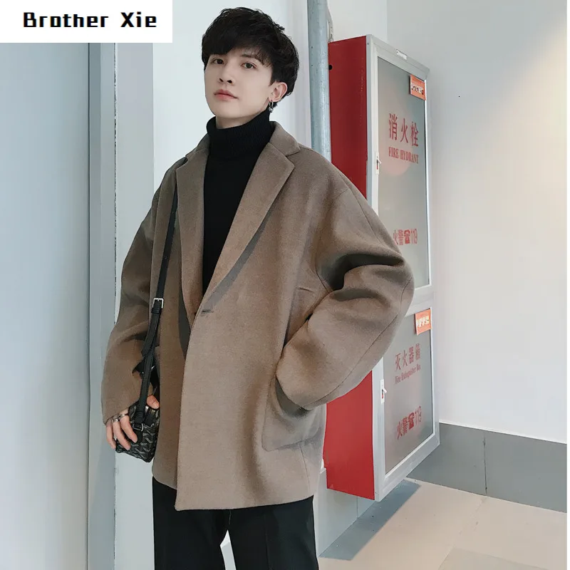 

Winter Short Woolen Coat Men's Fashion Solid Color Casual V-neck Woolen Suit Jacket Man Streetwear Wild Dress Jacket Male S-2XL