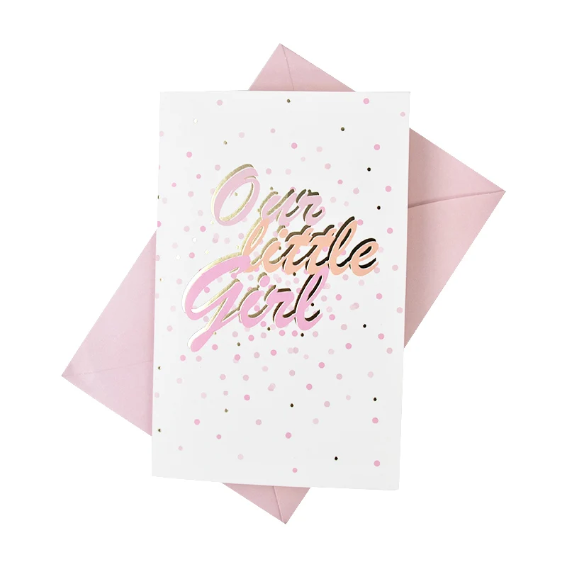  8pcs Pink dot our little girl Cards Invitations with Envelope Party Favor Supplies Baby Shower Gend - 4.00047E+12