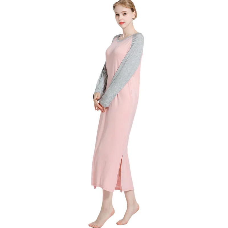 New Loose Modal Nightdress Pregnant Women Plus Fat Large Size Long Sleeve Dress