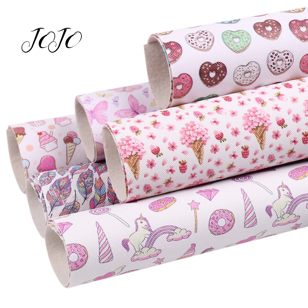 

JOJO BOWS 22*30cm 1pc Faux Synthetic Leather Sheet Valentine's Day Flower Heart Unicorn Printed Fabric DIY Handmade Hair Bows