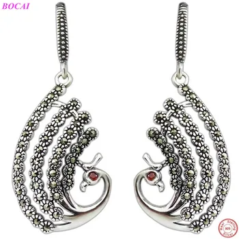 

BOCAI S925 sterling silver ear drop for women 2020 new fashion jewelry for women Thai silver women's Handmade peacock Earrings