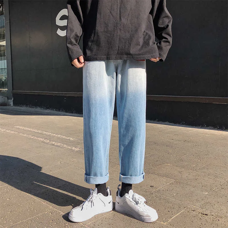

Autumn Men's Jeans Straight Loose Tide Brand Wide-leg Trousers Student Pants Men's Korean Trend Gradient Color Jeans