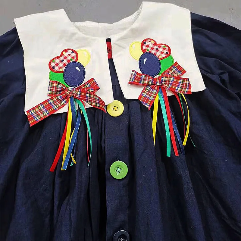 Новинка года; осеннее античное платье с длинными рукавами; платье с вышивкой с воздушным шаром и бантом; двухслойные Детские платья для девочек