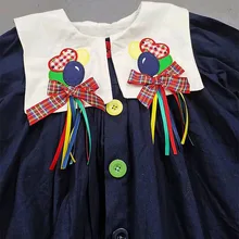 Новинка года; осеннее античное платье с длинными рукавами; платье с вышивкой с воздушным шаром и бантом; двухслойные Детские платья для девочек