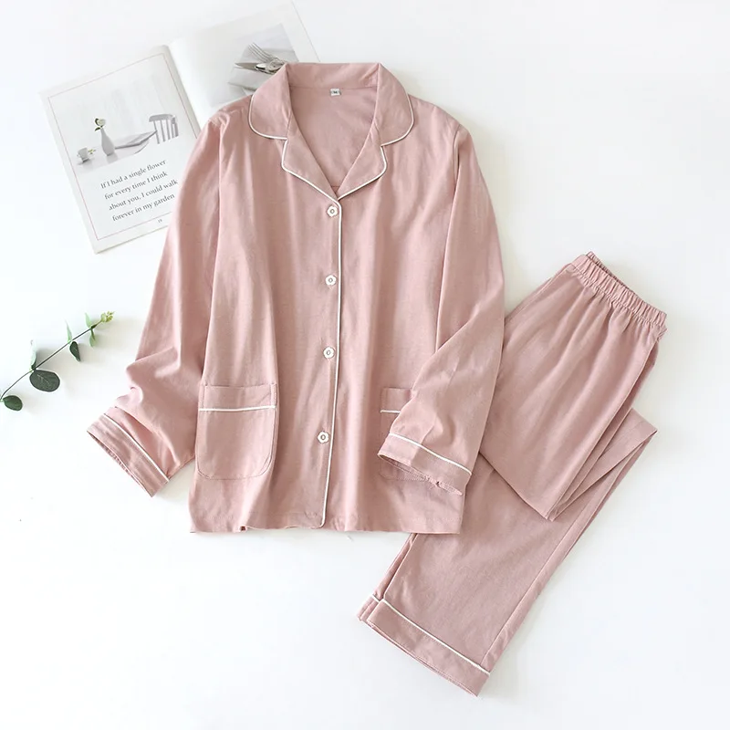 Spring and autumn style 100% cotton couple pajamas suit men's long-sleeved trousers ladies knitted cotton plus size home service