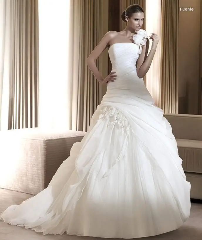 

free shipping 2018 handmade flower famous vestido de noiva one shoulder pretty plus size bridal gown mother of the bride dresses