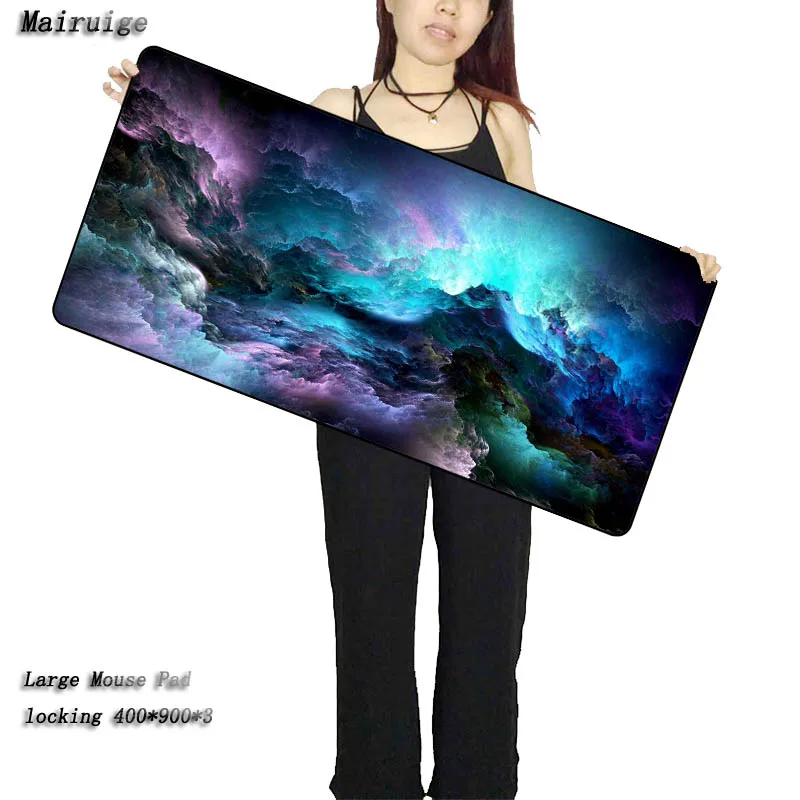  Large Gaming Mouse pad Blue Purple Cloud Space Waterproof Extended Lock Edge Computer Desk Notbook 