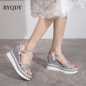 

BYQDY New Ankle Strap High Heels Sandals Woman Shoes Platform Gladiator Sandals 8.5cm Height Summer Shoes For Beach Footwear