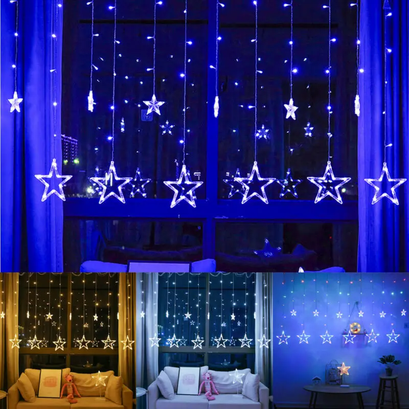 12 шт. светодиодный строка светильник s Star Шторы светильник Фея Decororation на свадьбу и день рождения для рождественской вечеринки DIY праздничные украшения поставки