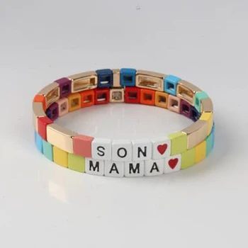 

2020 Hot New Mother and daughter/son Gold Color Rainbow Bracelet Women Men Cuff Bangle Stretch Bracelet Mother's Day Gift