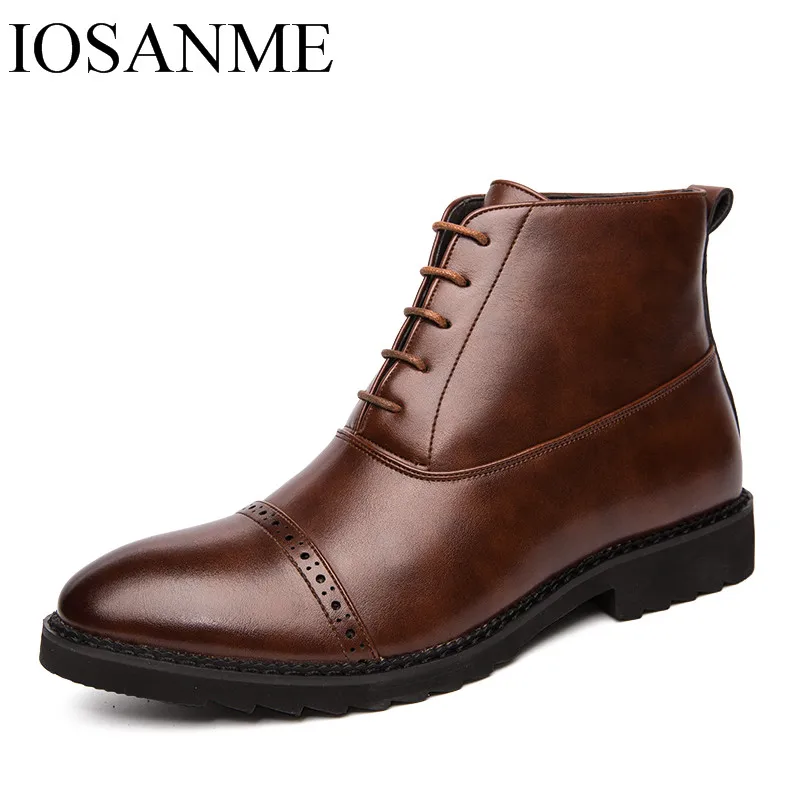 Элегантные мужские кожаные ботинки итальянская официальная модельная обувь с высоким берцем дизайнерская зимняя теплая деловая обувь с перфорацией типа «броги» для мужчин