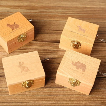 

Retro Wood Color Hand-cranked Music Box Makeup Mirror Birthday Gift Personalized Music Box Valetine's Day Gift for Girlfriend