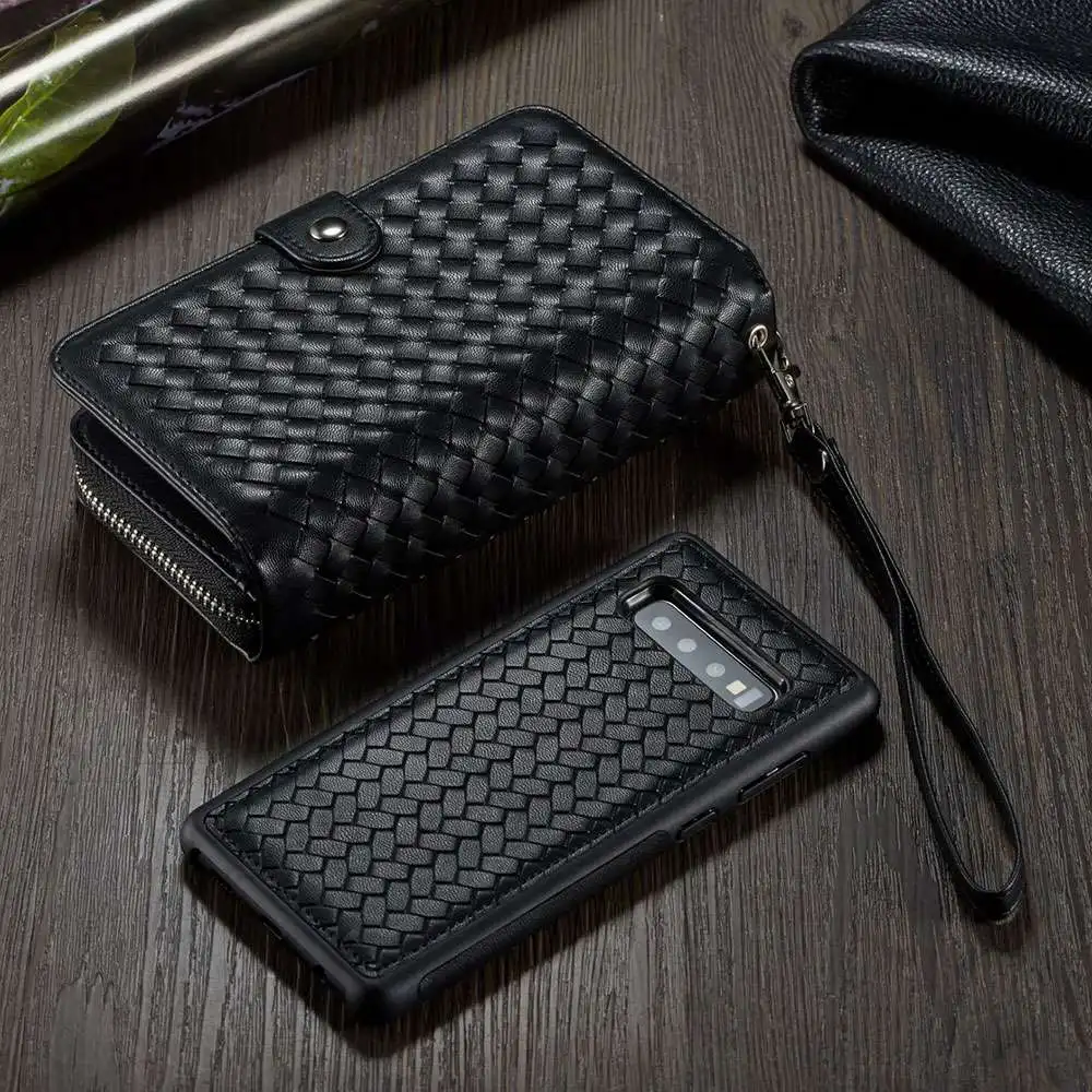 Removable Zipper Wallet Case For iPhone 5 5S SE Phone Bags Cases for 8 7 6 6S Plus X XS XR MAX Woven Leather Handbag | Мобильные