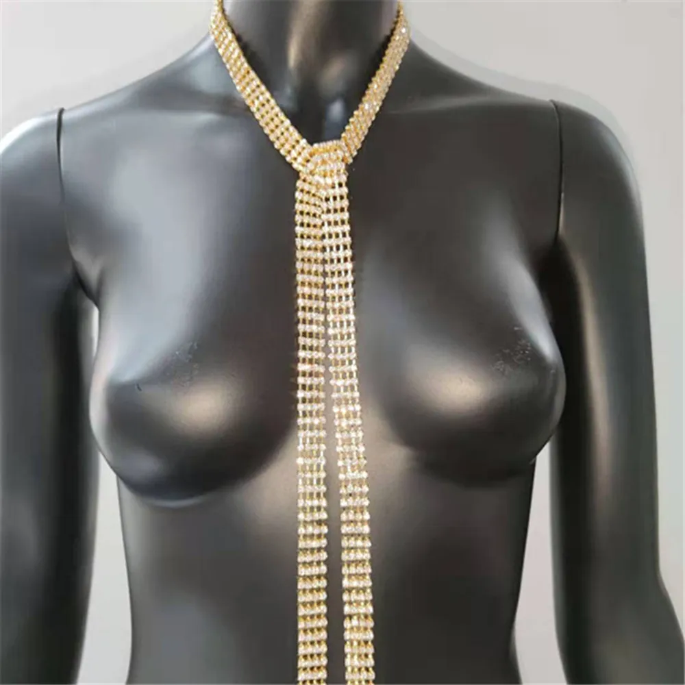 DIY Exaggerated Luxury Rhinestone Long Tassel Choker Necklace Jewelry for Girl Adjustable Crystal Clavicle Chain Collar Necklace