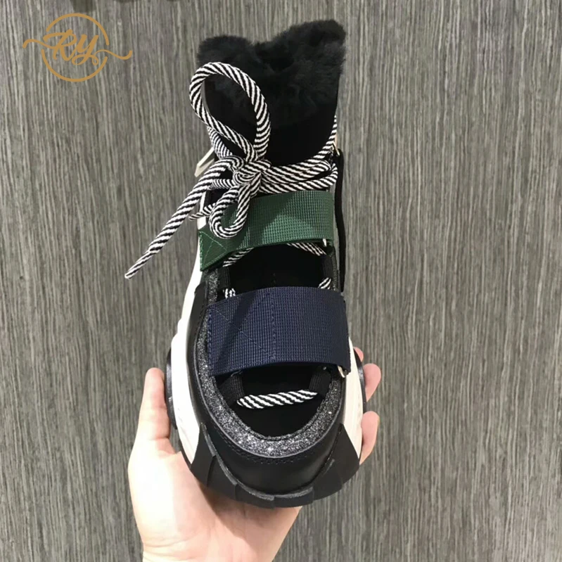 Kopen RY RELAA vrouwen sneakers 2018 mode Echt Leer winter Plus fluwelen ins stijl platform casual schoenen vrouwen hoge top sneakers