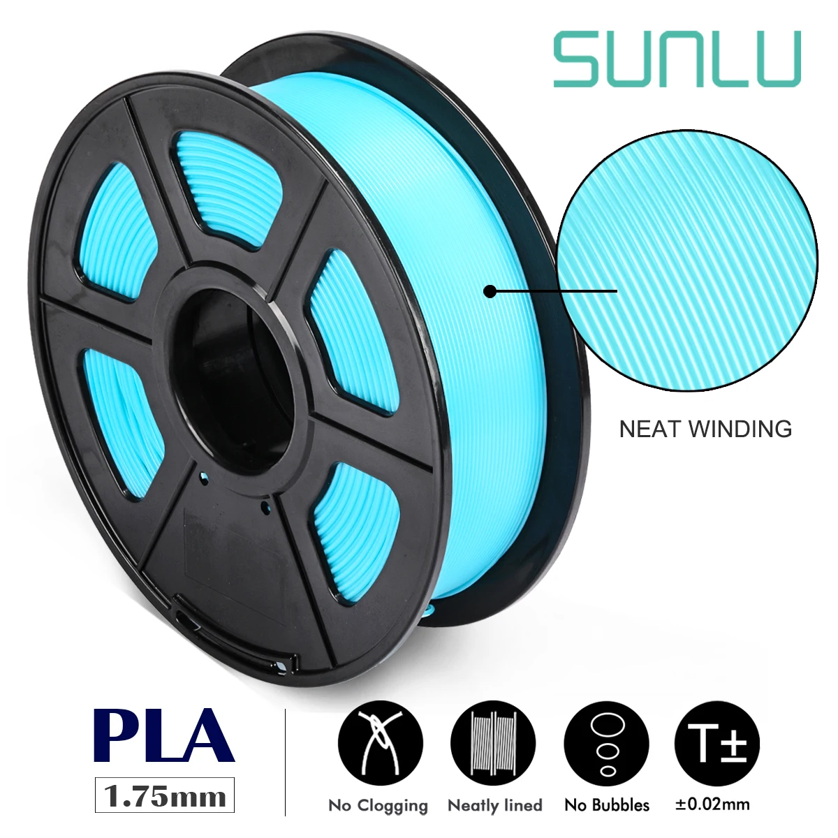 

SUNLU Neat Winding 1.75mm PLA Filament For 3D Printer No Tangle Printing Tolerance +/-0.02mm 1KG With Spool