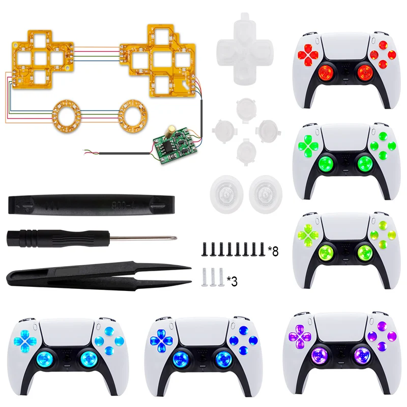 Diy Luminado D-pad Thumbsticks Ps5 Controlador Playstation Cores Botões de Rosto Kit Led Decore Acessórios Dtf