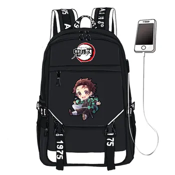 

Demon Slayer Kimetsu no Yaiba Printing Backpack Unisex Travel Backpack USB Interface Laptop Backpack Canvas School Book Bags