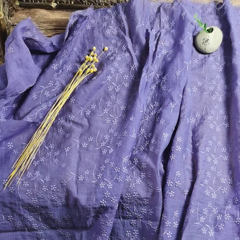 

Quality Tencel nylon fabric Purple embroidery tissu Advanced custom summer wedding cheongsam dress shirt material