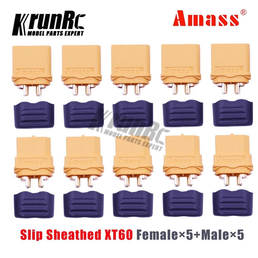 

10 x Amass XT60+ Plug Connector With Sheath Housing 5 Male 5 Female (5 Pair )